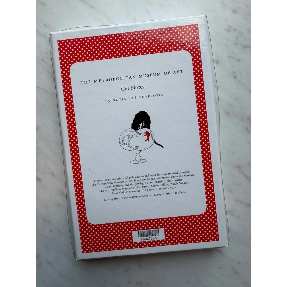 VTG Metropolitan Museum of Art Cat Note Cards Red White Polka Dot Stationery